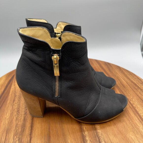 Paul Green Shoes Bellini Black Suede Open Toe Heel Booties Size 7.5 Double Zip - Picture 1 of 8